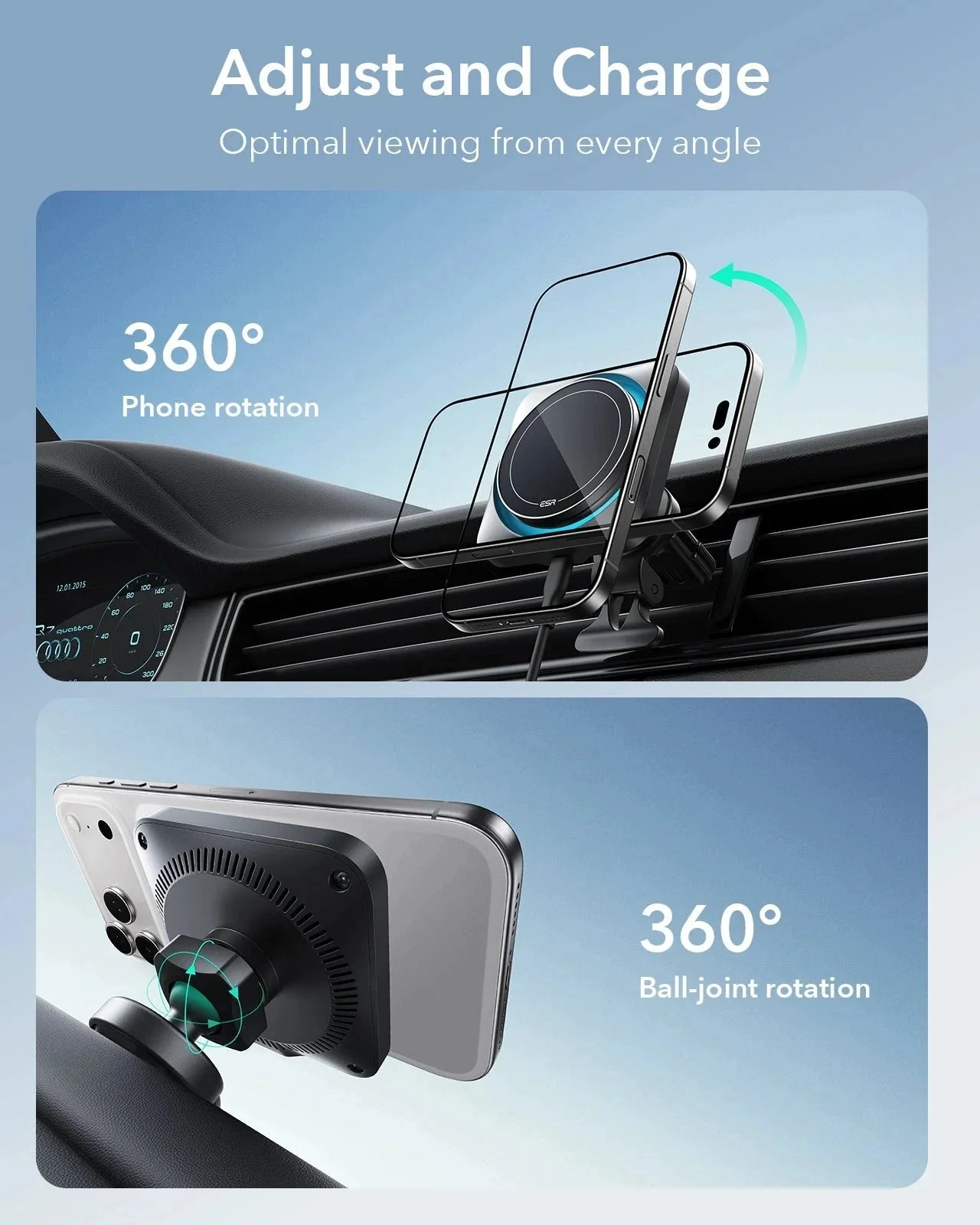 15W Wireless Car Charger with CryoBoost (HaloLock) - Black - Image 9