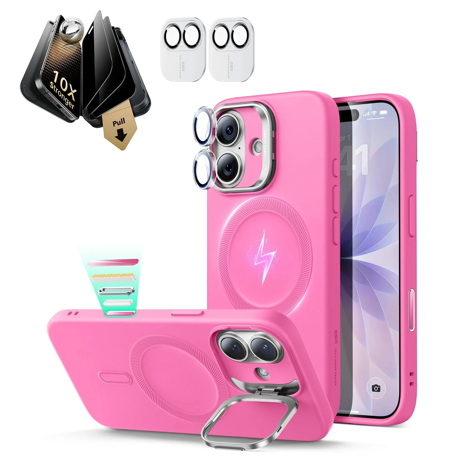 iPhone 17 Bundle Cloud Soft Magnetic Case (Stash Stand) and Armorite Pro Privacy Screen Protector - Rosy Pink