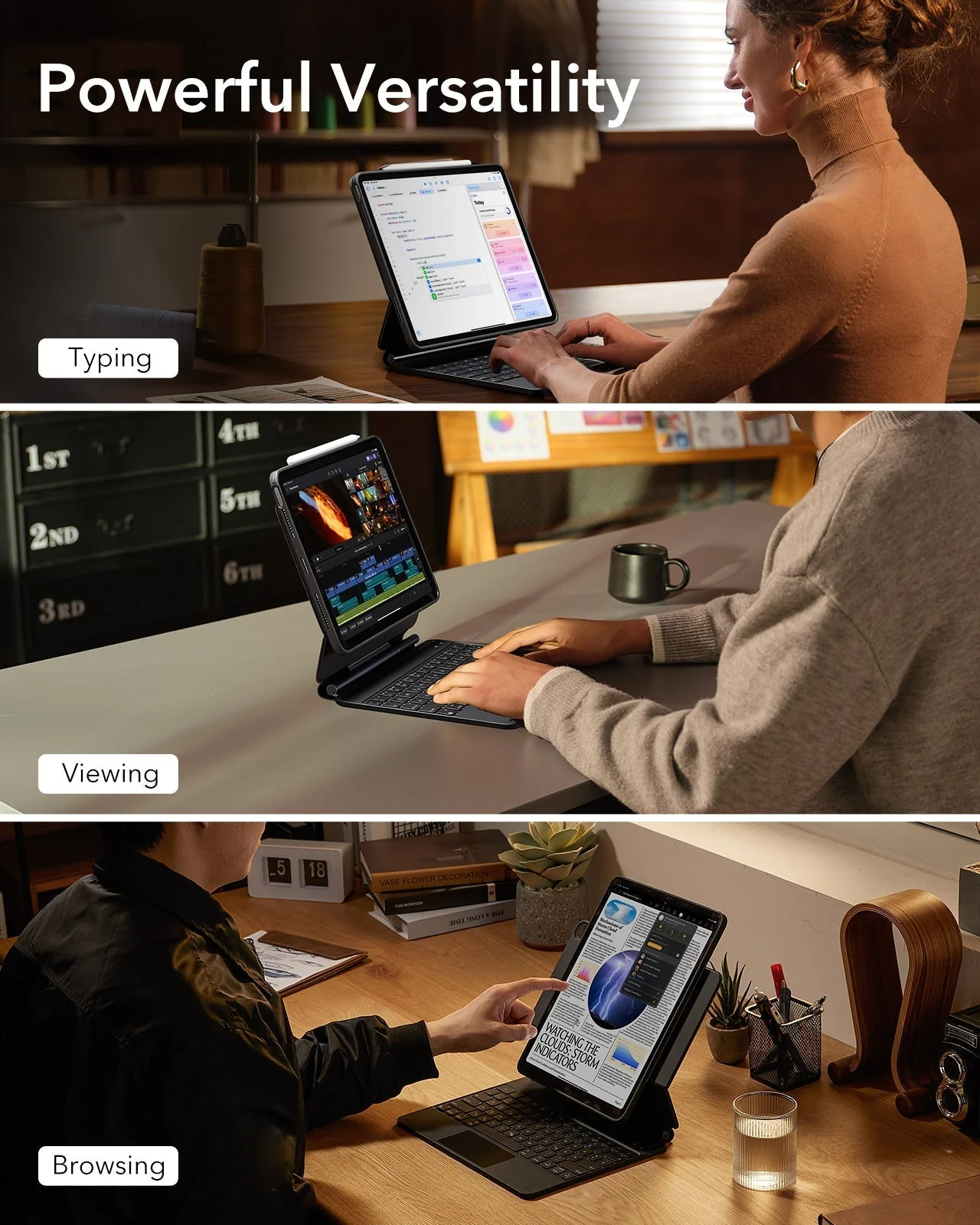 iPad Air 13" (M4, 2026) Rebound Magnet-Tastaturhülle 360 - DE Layout-Schwarz - Image 4