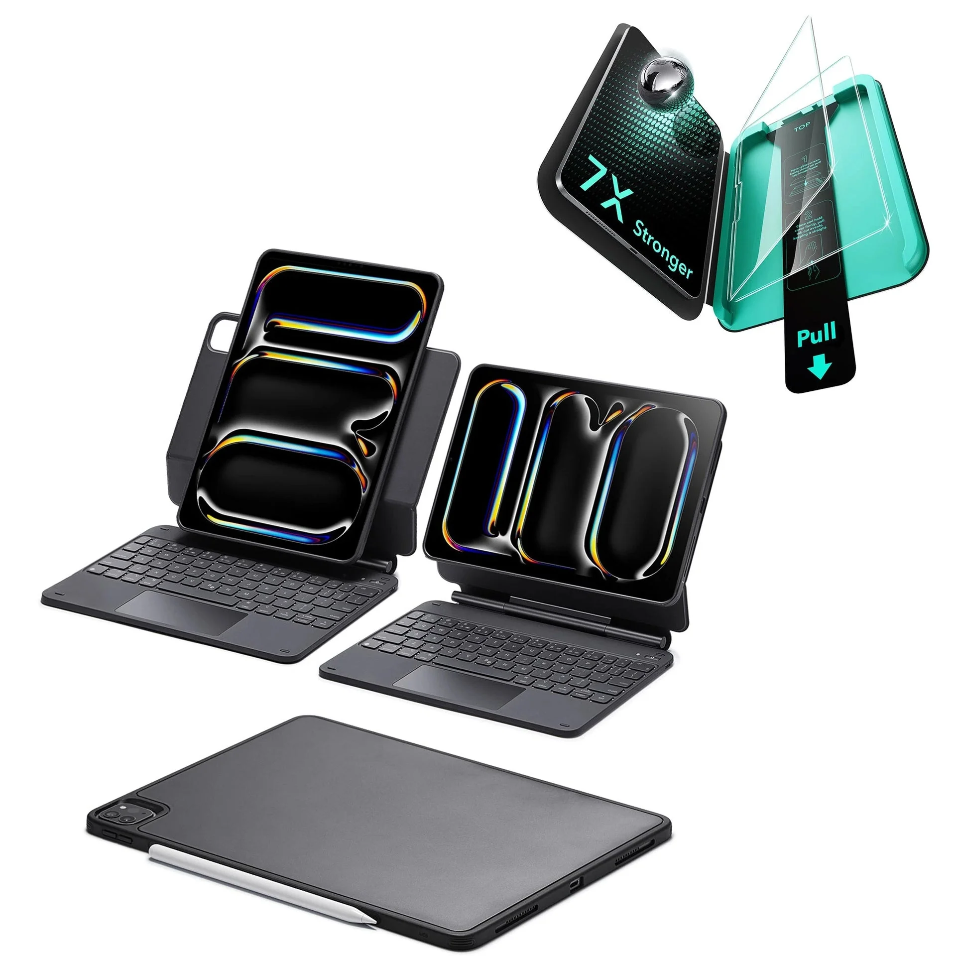 iPad Pro 11″ (2025) Set: Rebound 360 Magnet-Tastaturhülle & Armorite-Panzerschutzfolien - DE Layout-Schwarz