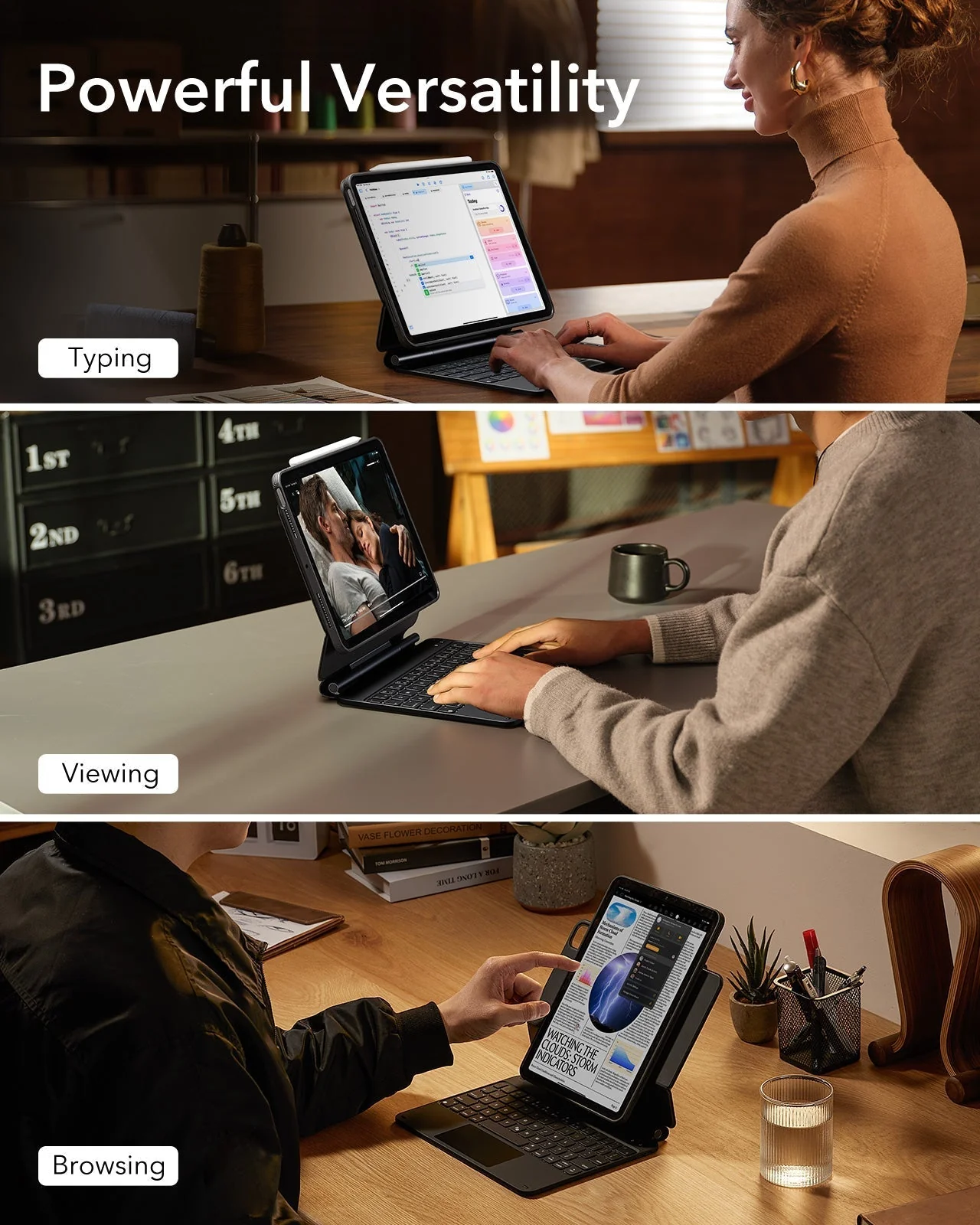 iPad Pro 11″ (2025) Set: Rebound 360 Magnet-Tastaturhülle & Armorite-Panzerschutzfolien - DE Layout-Schwarz - Image 3