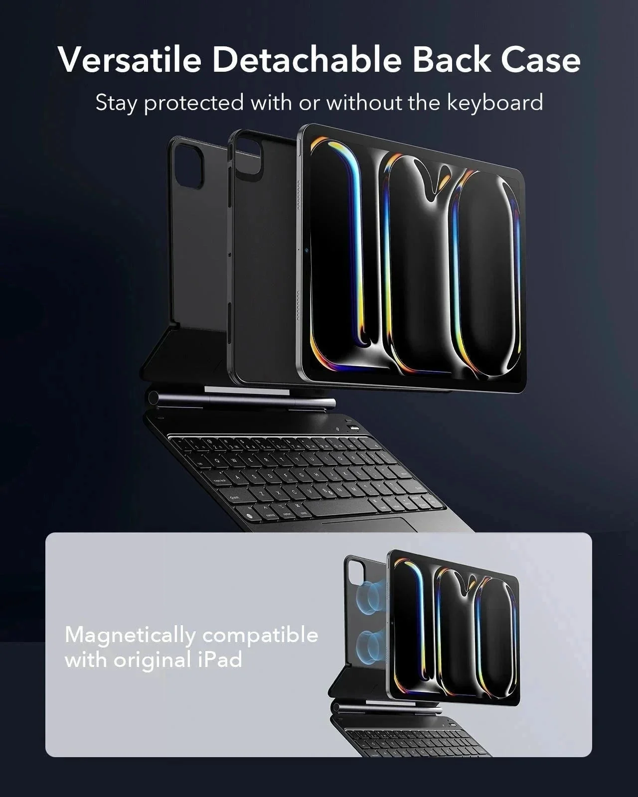 iPad Pro 11″ (2025) Set: Rebound 360 Magnet-Tastaturhülle & Armorite-Panzerschutzfolien - DE Layout-Schwarz - Image 9