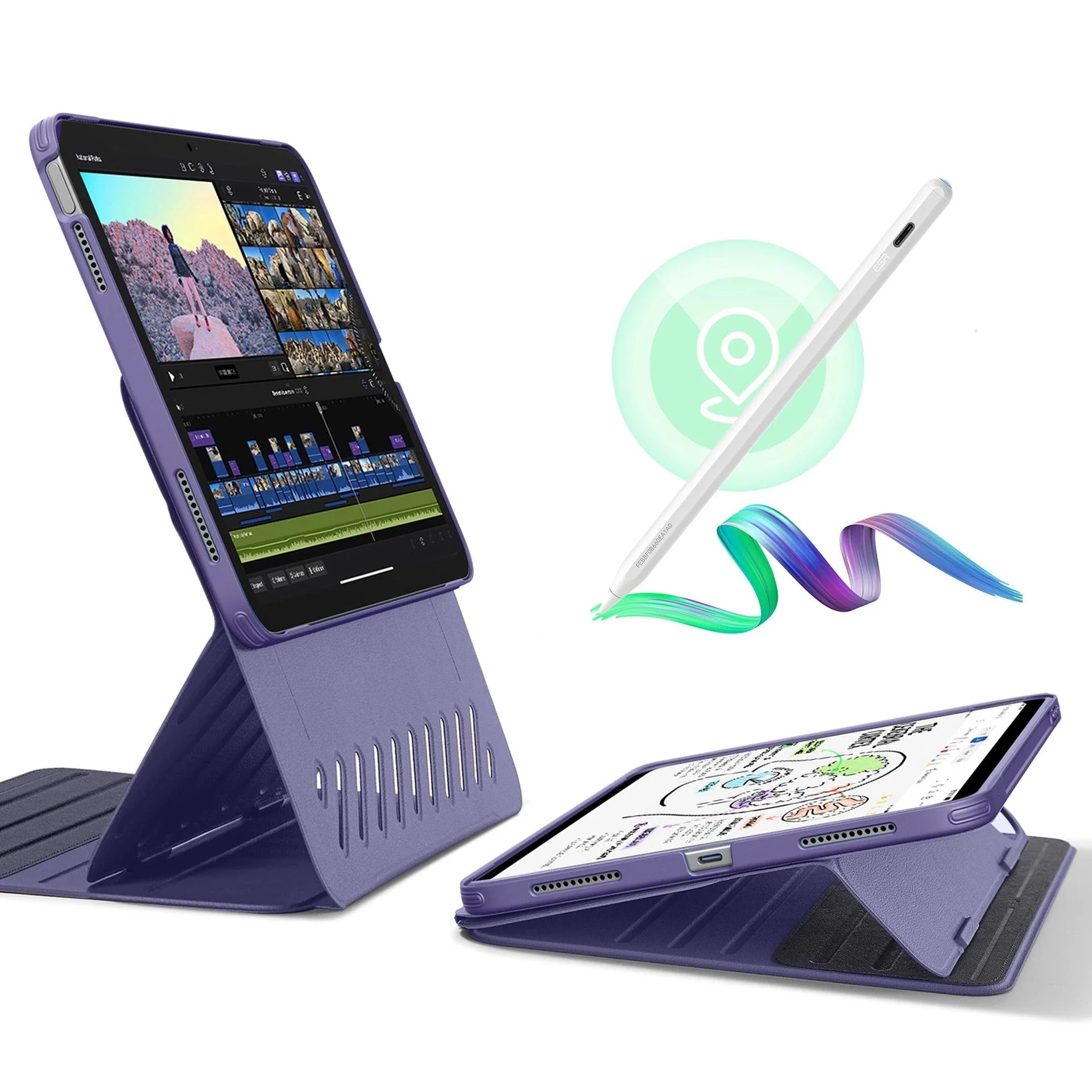 iPad 10th Gen Bundle Shift Magnetic Case with Geo Digital Pencil - Purple