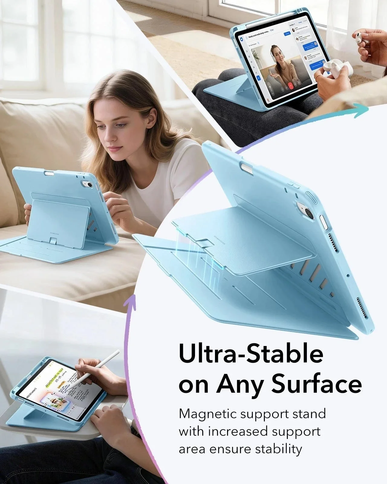 iPad Air 11" (M4) 2026 Flip Magnetic Case with Pencil Holder - Sky Blue - Image 5