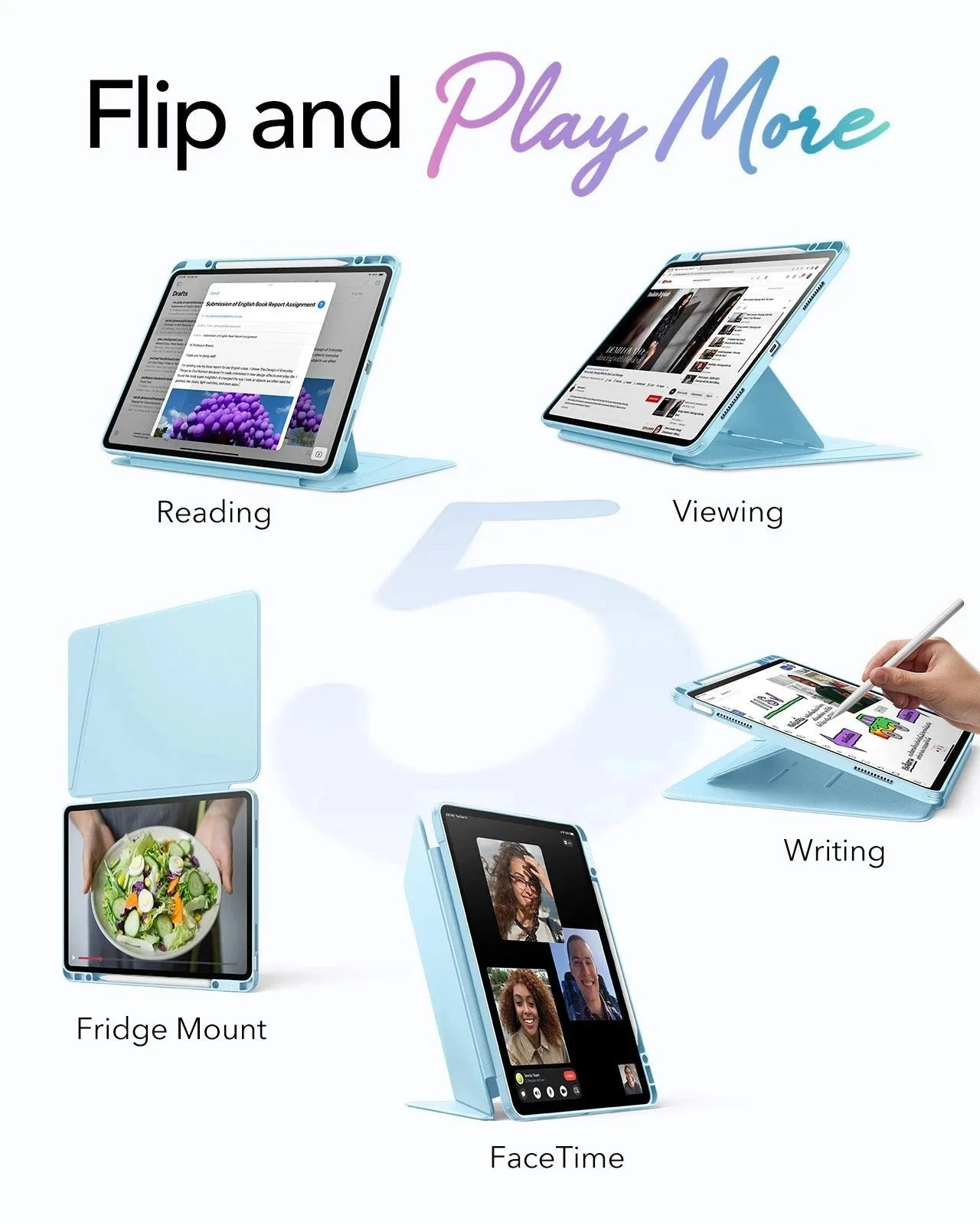 iPad Air 13" (M4) 2026 Flip Magnetic Case with Pencil Holder - Sky Blue - Image 3