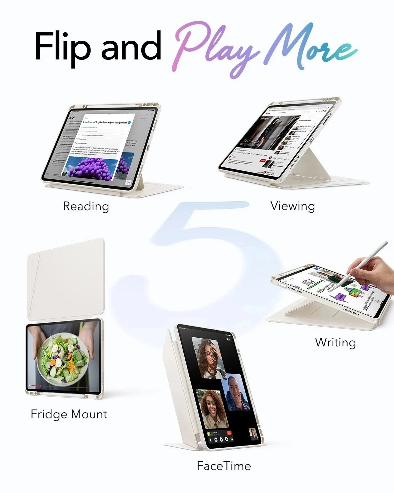 iPad Air 13" (M4) 2026 Flip Magnetic Case with Pencil Holder - Starlight - Image 3