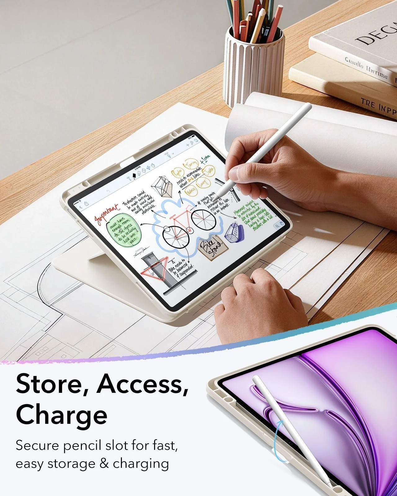 iPad Air 13" (M4) 2026 Flip Magnetic Case with Pencil Holder - Starlight - Image 7