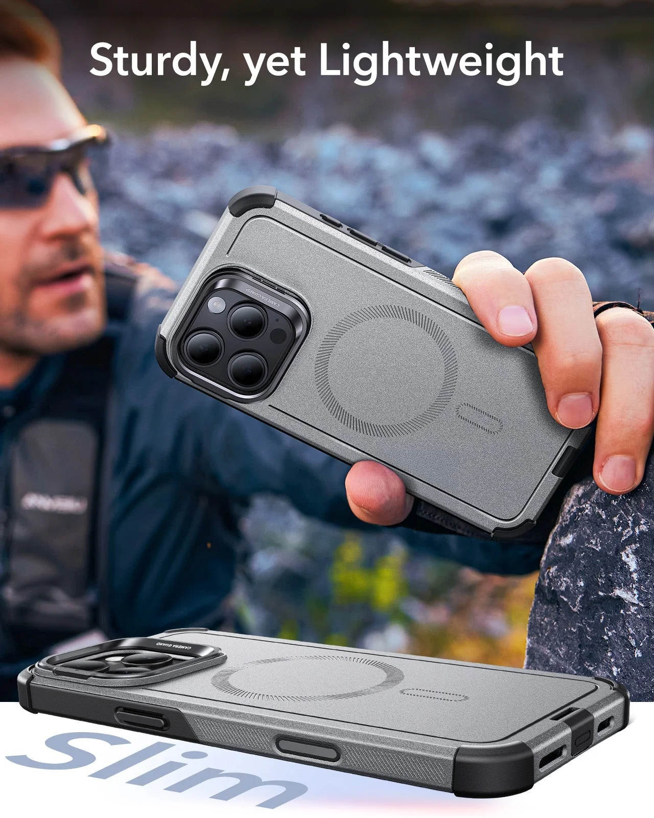 iPhone 16 Pro Max Cyber Tough Magnetic Case (Camera Control, Stash Stand) - Titanium - Image 8