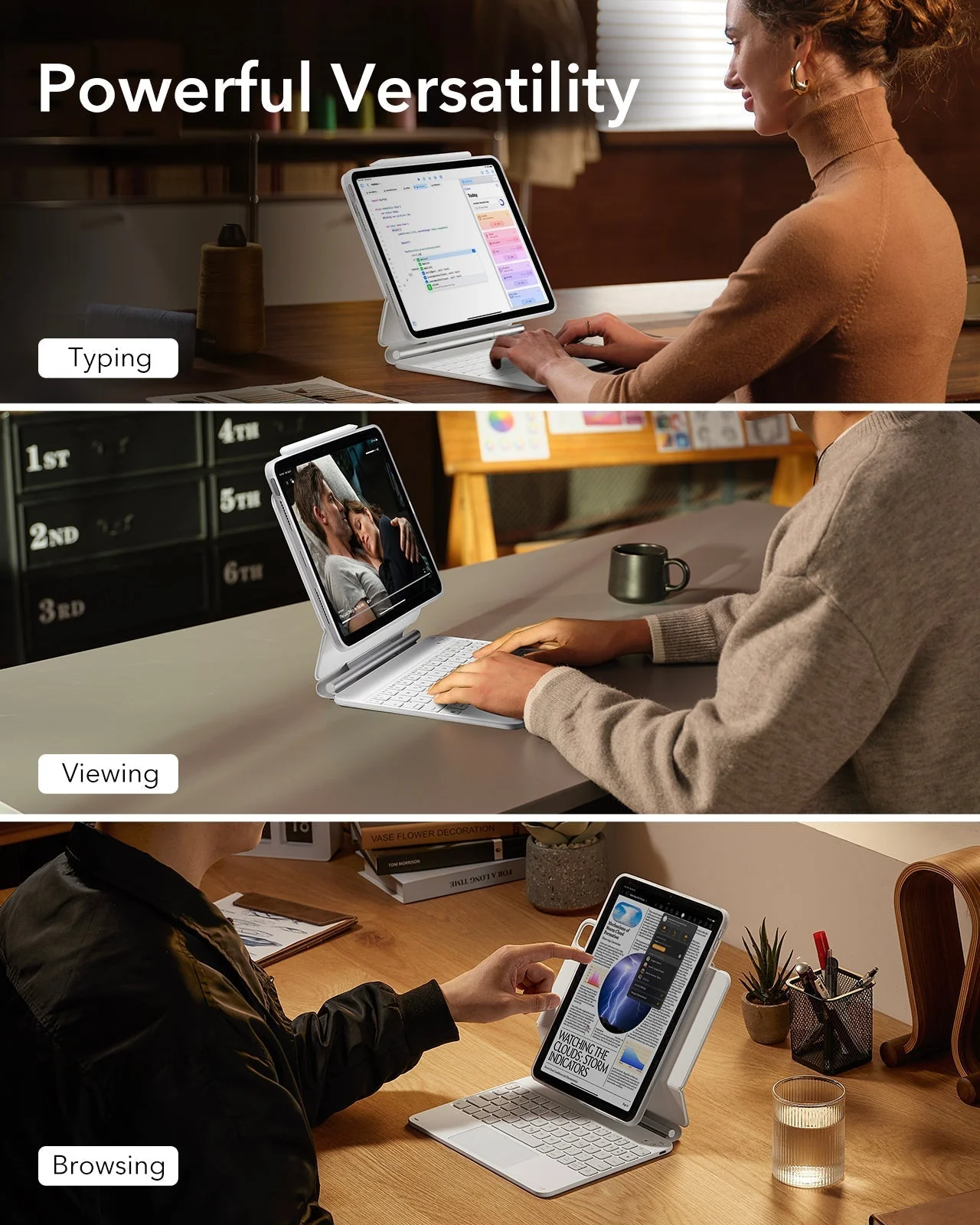 iPad Air 11" (M4, 2026) Bundle Rebound Magnet-Tastaturhülle 360° + Armorite & Paper-Feel Displayschutz-DE Layout-White - Image 18