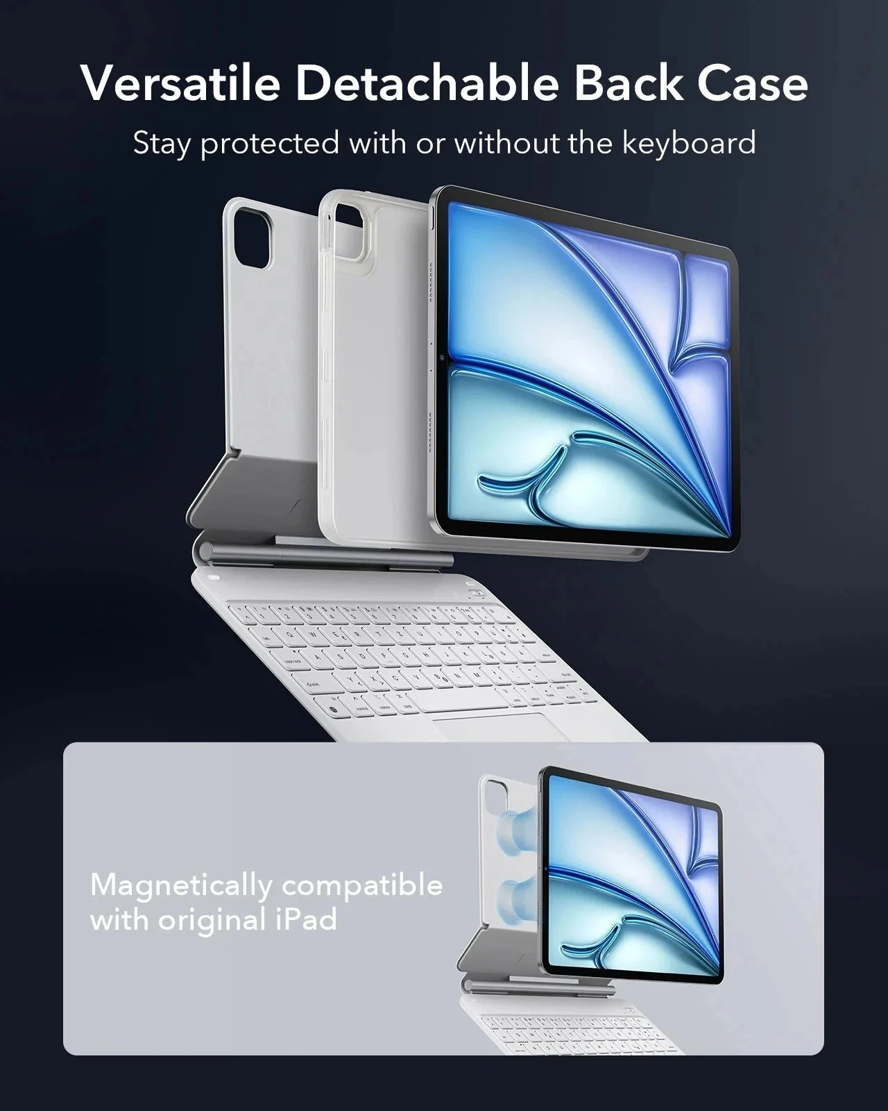 iPad Air 11" (M4, 2026) Bundle Rebound Magnet-Tastaturhülle 360° + Armorite & Paper-Feel Displayschutz-DE Layout-White - Image 22