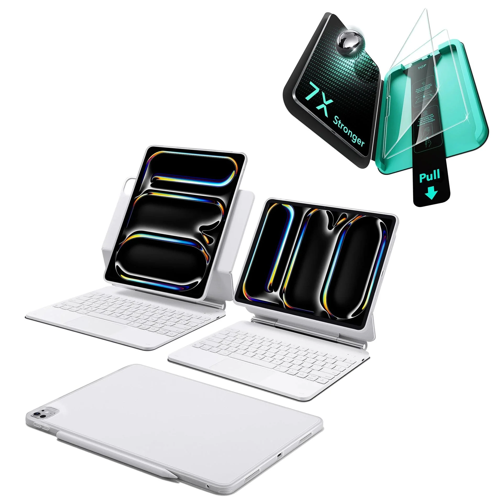 iPad Pro 11″ (2025) Set: Rebound 360 Magnet-Tastaturhülle & Armorite-Panzerschutzfolien - DE Layout-Weiß